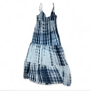 Blue and White Boho Tie-Dye Maxi Dress